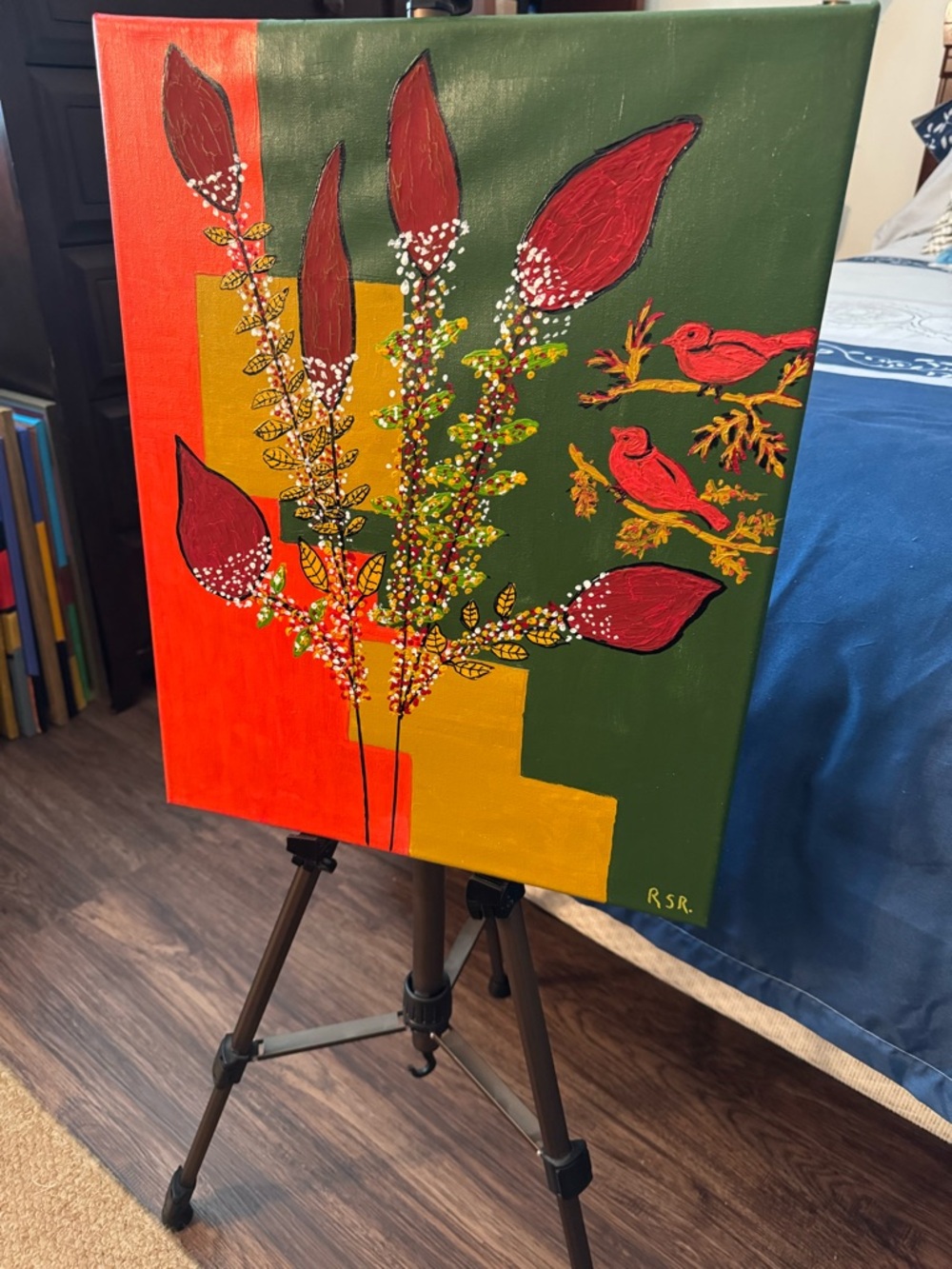 Original Red & Green Botanical Canvas Wall Art by